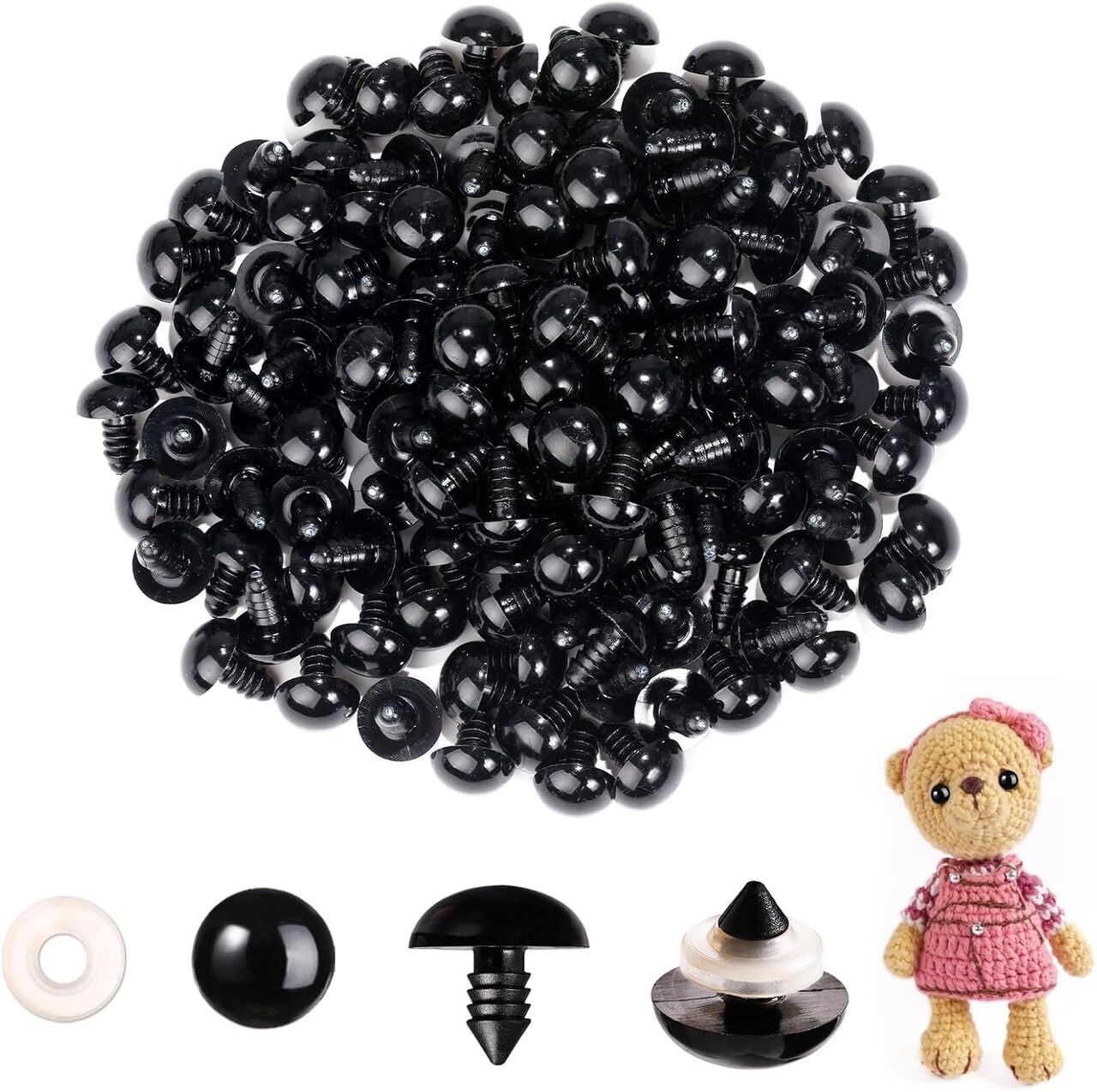 400-Piece 18mm Black Plastic Safety Eyes with Washers – For Amigurumi, Crochet Dolls, Plush Toys, Halloween & Christmas DIY Crafts